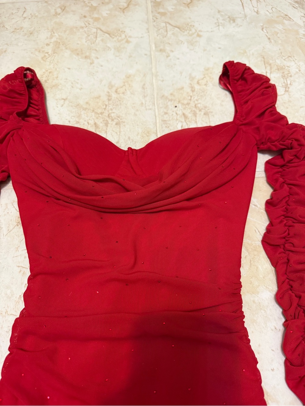 Windsor Red Ruched Off-Shoulder Mini Dress - Picture 3 of 4
